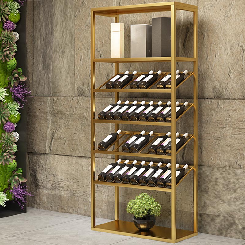 Metal Floor Wine Bottle & Glass Rack Modern Wine Holder Rack with Shelf ...