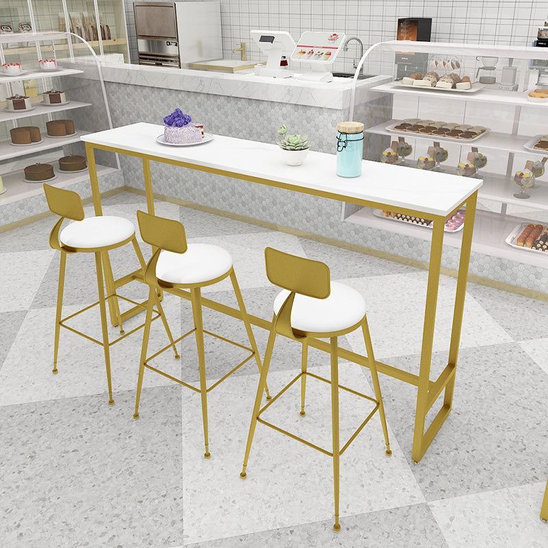 Glam 1/4 Pieces Bar Table Set Rectangle Stone Counter Table with High Stools for Balcony