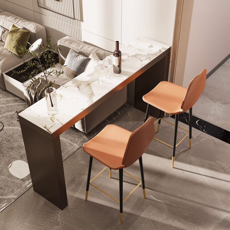 Modern 1/2/3 Pieces Bar Table Set Rectangle Stone Counter Table with Stools for Balcony 3 Pieces: Table, 2 Brown Stools Clearhalo 'Bar Furniture' 'furn' 'furn_home_bar_bar_sets' 'Furniture' 'Home Bars & Bar Sets' 'home_bar_bar_sets' 'Kitchen & Dining Furniture' 6033155