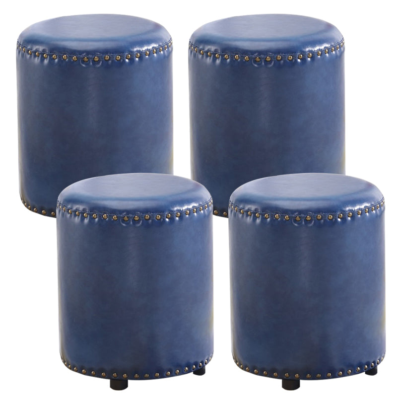 Round Contemporary Pouf Pure Color Nailhead Trim PU Leather Pouf Ottoman 14"L x 14"W x 16"H Blue 4 Piece Set Clearhalo 'furn' 'furn_ottomans_poufs' 'Furniture' 'Living Room Furniture' 'Ottomans & Poufs' 'ottomans_poufs' 6033272