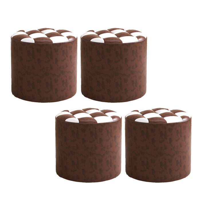 Mid-Century Modern Pouf Ottoman Faux Leather Tufted Square Pattern Round Ottoman Coffee 4 Piece Set Clearhalo 'furn' 'furn_ottomans_poufs' 'Furniture' 'Living Room Furniture' 'Ottomans & Poufs' 'ottomans_poufs' 6033434