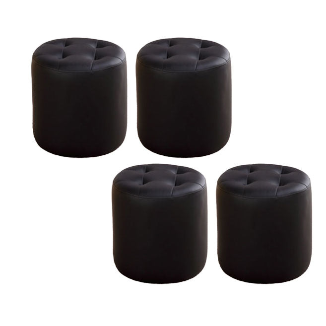 Tufted Ottoman Tear Resistant Faux Leather Contemporary Footstool Ottoman Black Round 4 Piece Set Clearhalo 'furn' 'furn_ottomans_poufs' 'Furniture' 'Living Room Furniture' 'Ottomans & Poufs' 'ottomans_poufs' 6033653