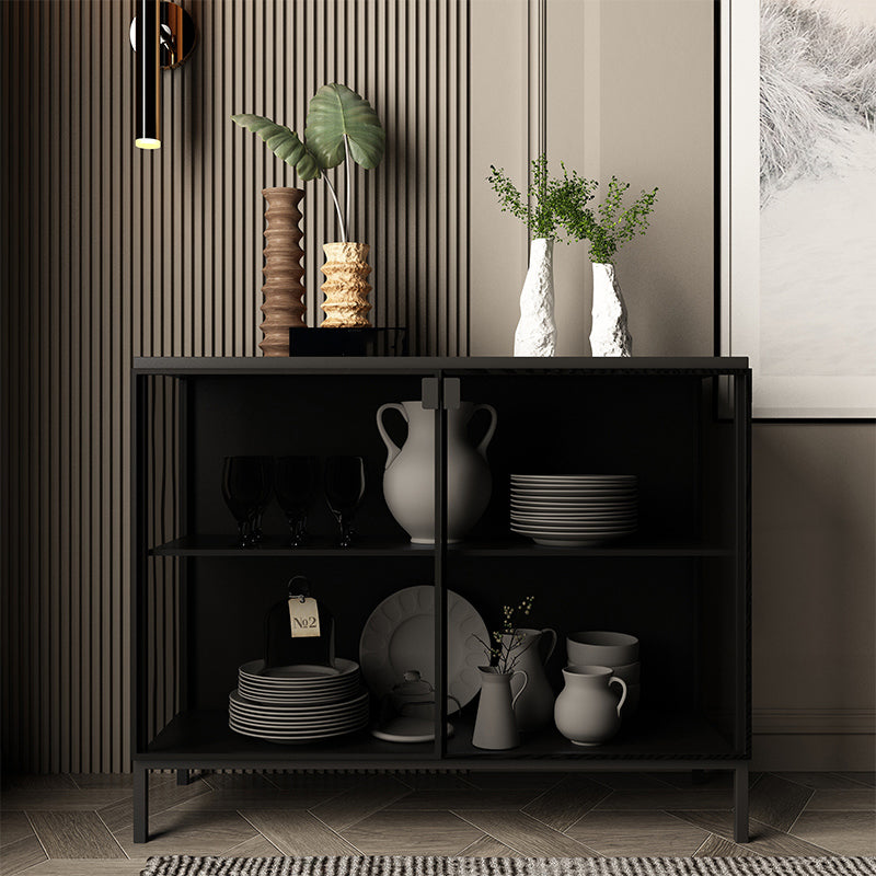 Server di pranzo nero contemporaneo porte in vetro server per finitura metallica