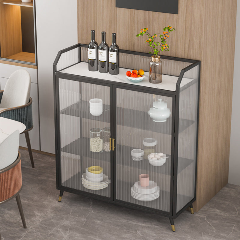 Sideboard moderna con server da pranzo in metallo a 2 porte di vetro con 4 gambe
