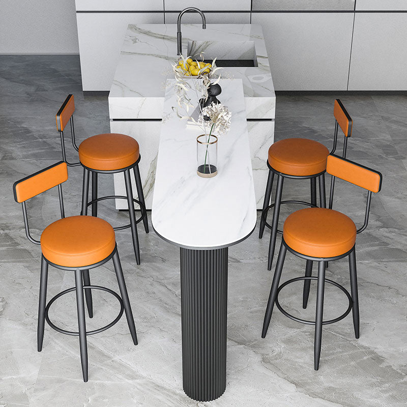 Industrial Stone Pub Dining Set 1/5 Pieces Counter Table with Upholstered Stools 5 Pieces: 1 Black White Table, 4 Orange Stools Clearhalo 'Bar Furniture' 'furn' 'furn_home_bar_bar_sets' 'Furniture' 'Home Bars & Bar Sets' 'home_bar_bar_sets' 'Kitchen & Dining Furniture' 6036127