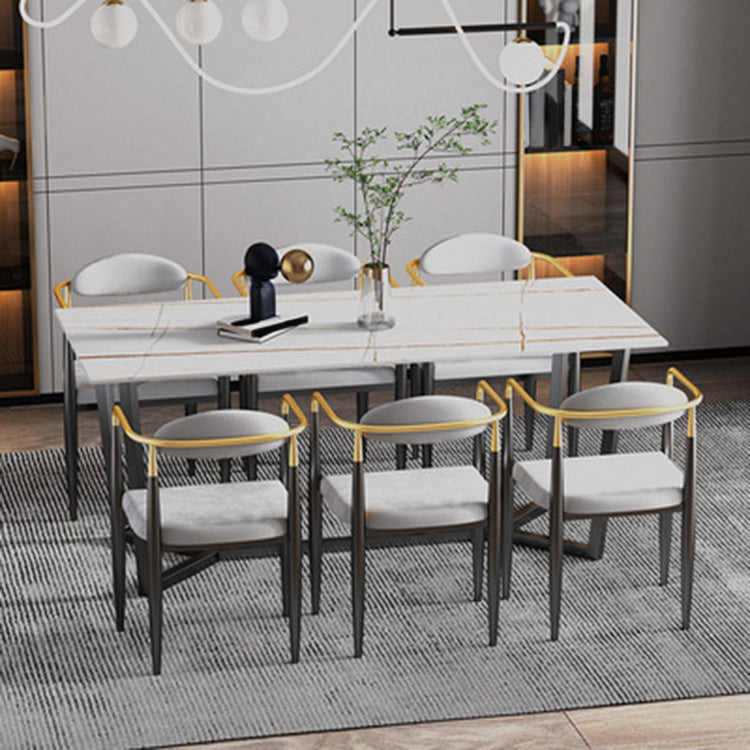 Modern Rectangle Stone Table Set 1/2/7 Pieces Dining Set for Kitchen 7 Pieces: Table, 6 Grey Chairs Clearhalo 'Dining Room Sets' 'Dining Tables & Seating' 'dining_room_set' 'furn' 'furn_dining_room_set' 'Furniture' 'Kitchen & Dining Furniture' 6037680