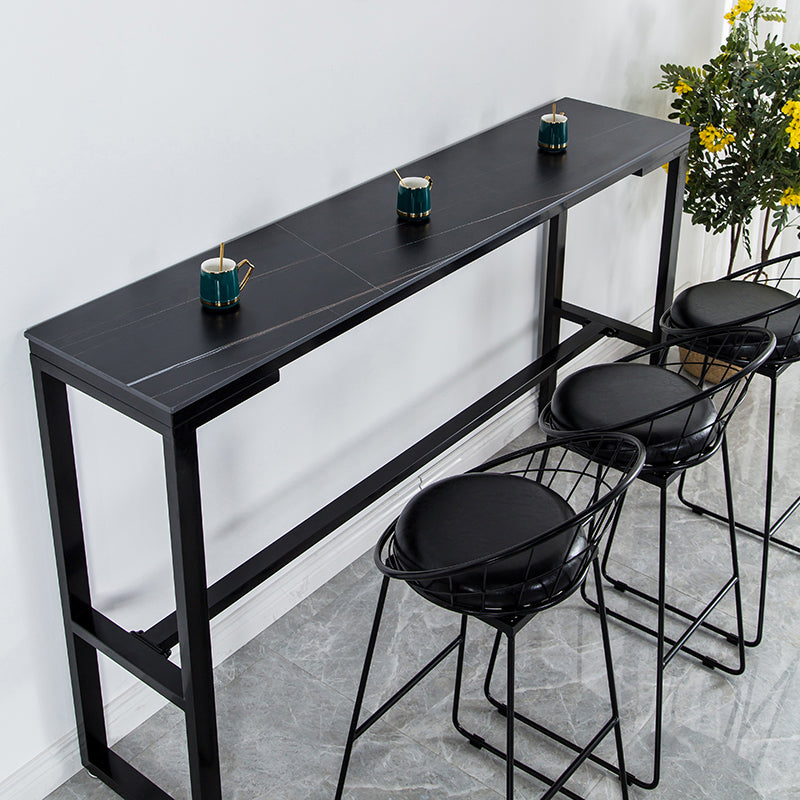 Sintered Stone Bistro Bar Desk Rectangle Bar Height Table with Trestle Base 78.7"L x 15.7"W x 41.3"H Black Without Chairs Clearhalo 'Bar Furniture' 'Bar Tables' 'bar_tables' 'furn' 'furn_bar_tables' 'Furniture' 'Kitchen & Dining Furniture' 6041136