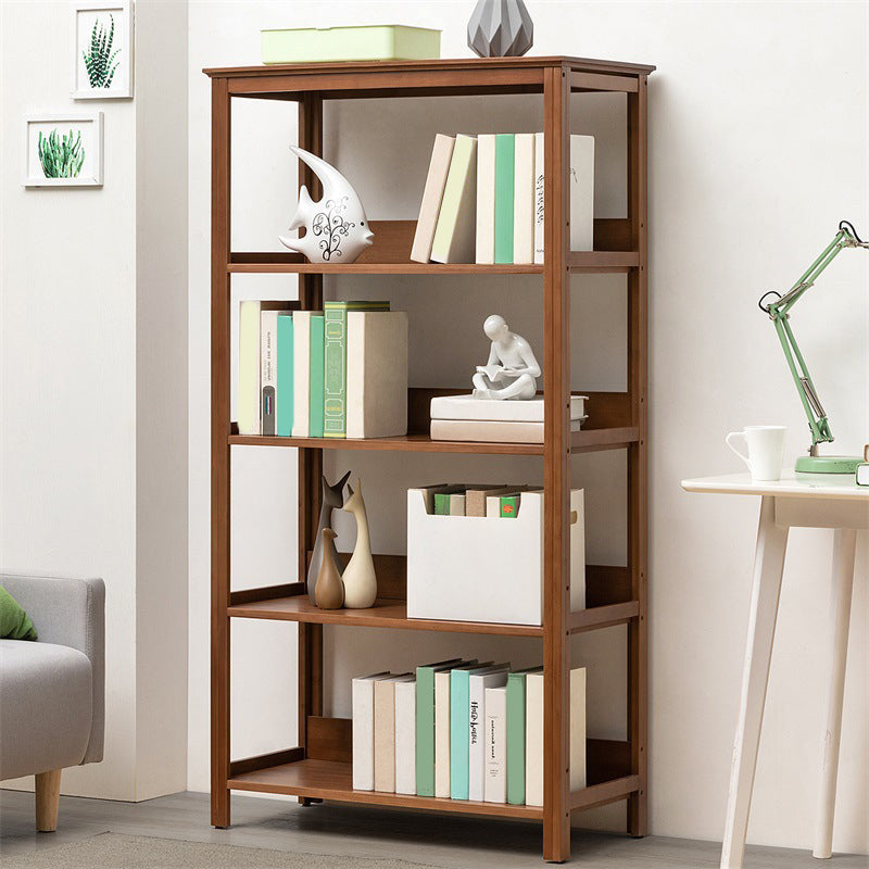 Modern Brown Vertical Book Shelf Bamboo Etagere Open Plank voor thuis