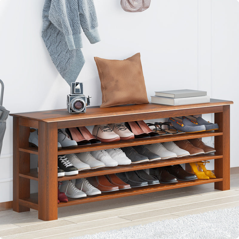 Banco moderno della metà del secolo da 13,78 pollici in panchina in legno di gomma con spazio per le scarpe