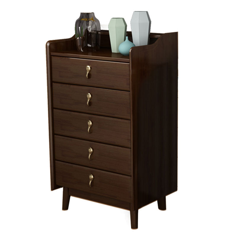 Glam Rubber Wood Bedroom Storage Chest Vertical Chest with Drawers Nut-Brown 5 Clearhalo 'Bedroom Furniture' 'Dressers & Chests' 'dressers_chests' 'furn' 'furn_dressers_chests' 'Furniture' 6048103