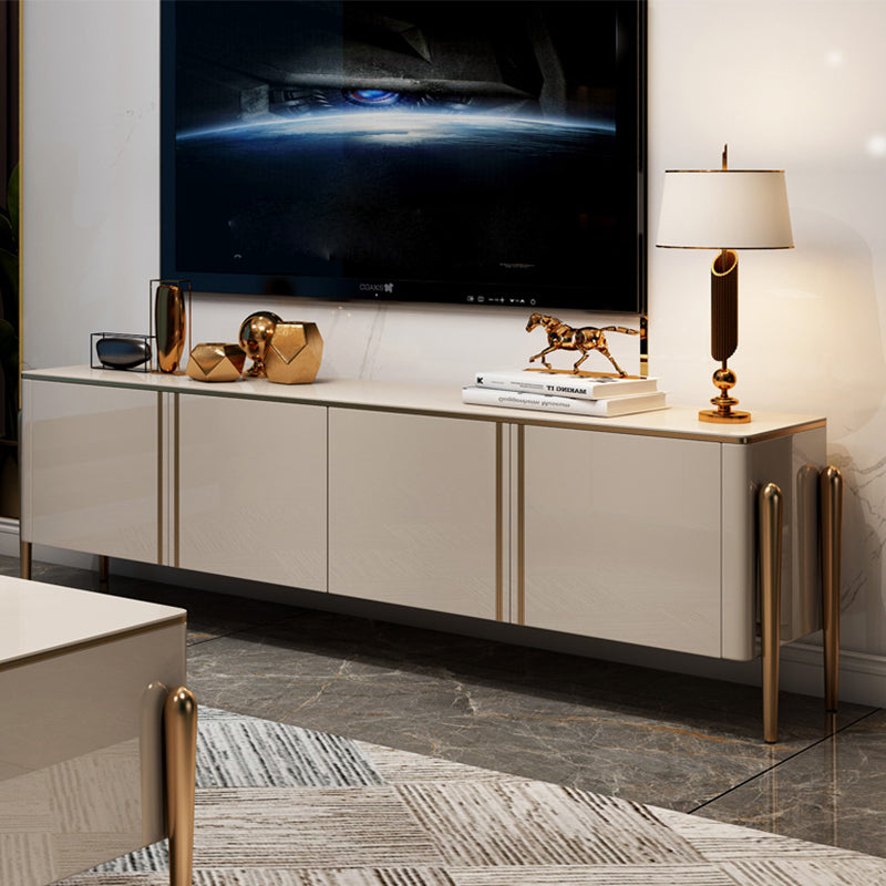 Gambe con console TV in acciaio inossidabile in stile glam con 2 mobili