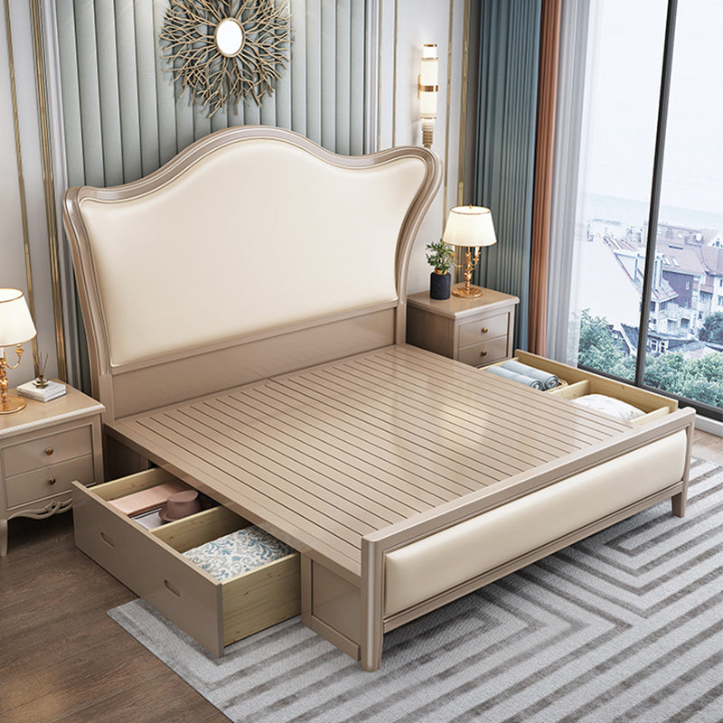 84.65 inch Wide Victorian Wingback Bed Rubberwood Bed with Upholstered Headboard