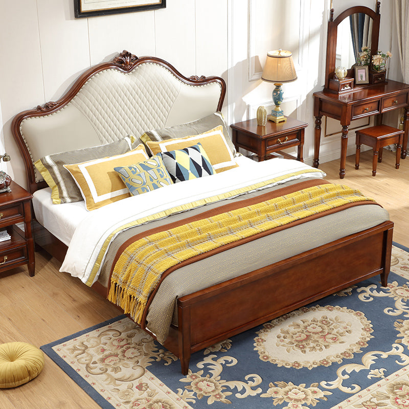 57.08" High Traditional Panel Bed with Storage Brown Upholstered Headboard Bed