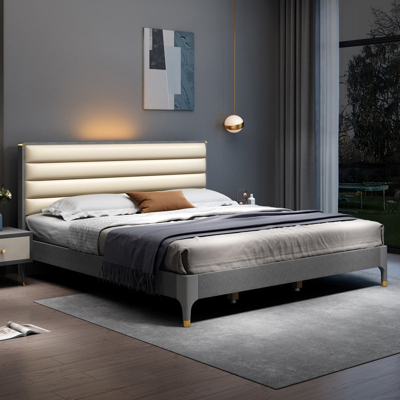 Camino rectangular gris cama estándar con cabecera tapizada