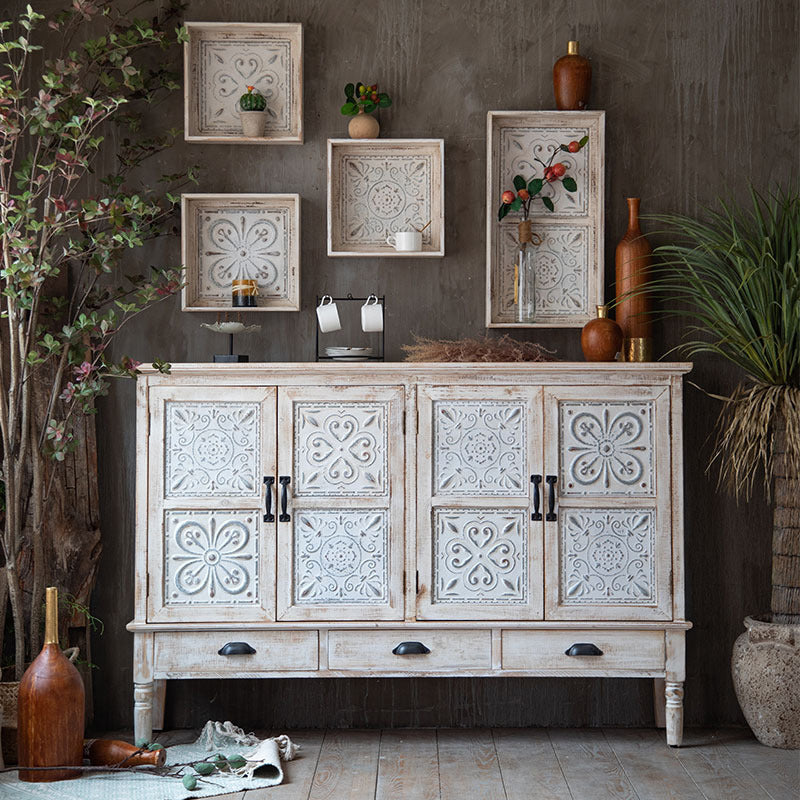Industrial Wooden Accent Cabinet with Wooden Legs and Doors Cabinet