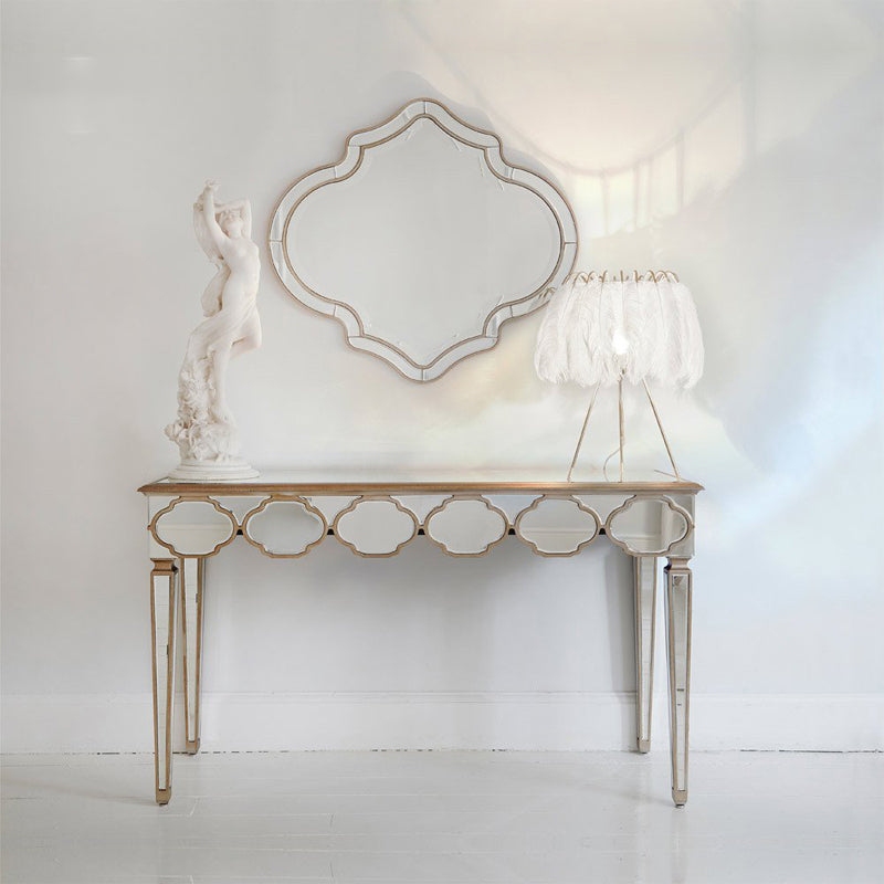 Contador de maquillaje Sliver 16.53 "Mesas de tocador de espejo ancho con pierna de madera sólida