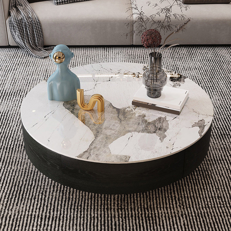 Luxurious Stone Round Coffee Cocktail Table with Storage Drawer