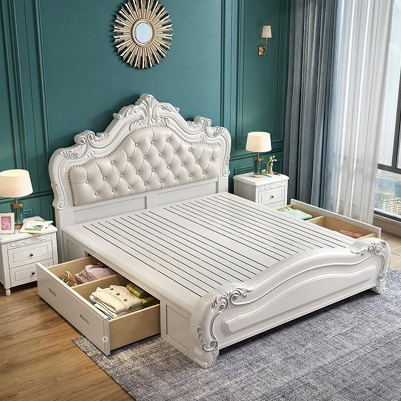 Crame de lit victorien de 84,65 pouces de large lit en bois de pin avec tête de lit rembourrée