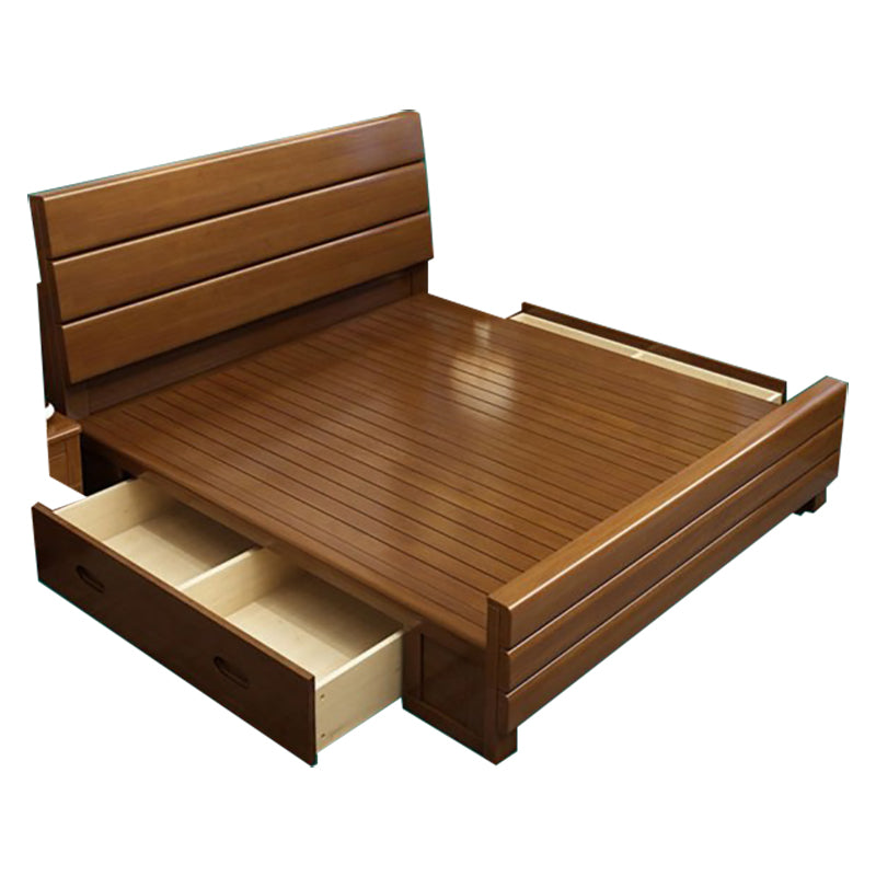 39.37 "Cama de panel marrón alto con cama de madera de goma de almacenamiento con cabecera