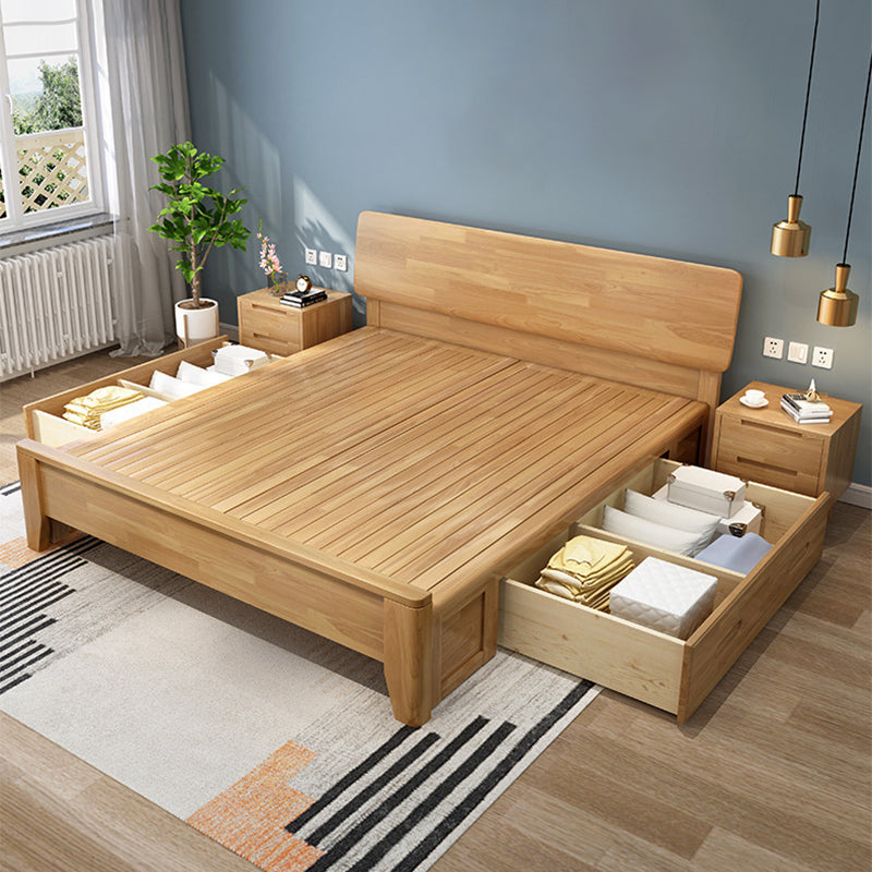 84.65 inch Wide Mid-century Bed Frame Rubberwood Bed with Headboard