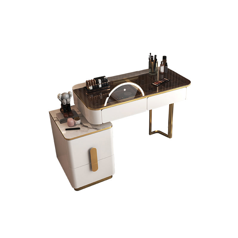 Tables de vanité blanche brillante du maquillage de maquillage glamour avec 4 tiroirs, 15,74 "de large