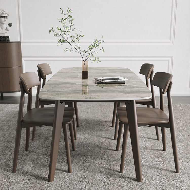 Rectangle Dining Table Oak Solid Wood Base Dining Table with 4 Legs Gray 55.1"L x 31.5"W x 29.5"H Without Chairs Clearhalo 'Dining Tables & Seating' 'Dining Tables' 'dining_table' 'furn' 'furn_dining_table' 'Furniture' 'Kitchen & Dining Furniture' 6056815