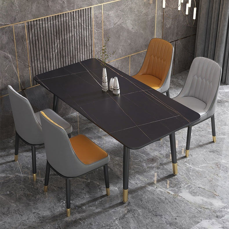 Rectangular Sintered Stone Dining Table Luxury Furniture with 4 Legs in Matte Finish Home Black Gold 55.1"L x 31.5"W x 29.5"H Without Chairs Clearhalo 'Dining Tables & Seating' 'Dining Tables' 'dining_table' 'furn' 'furn_dining_table' 'Furniture' 'Kitchen & Dining Furniture' 6056935