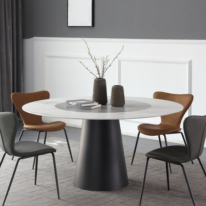 Round Sintered Stone Dining Table Modern Turntable Furniture with Steel Pedestal Base Grey White 59.1"L x 59.1"W x 29.5"H Without Chairs Clearhalo 'Dining Tables & Seating' 'Dining Tables' 'dining_table' 'furn' 'furn_dining_table' 'Furniture' 'Kitchen & Dining Furniture' 6057099