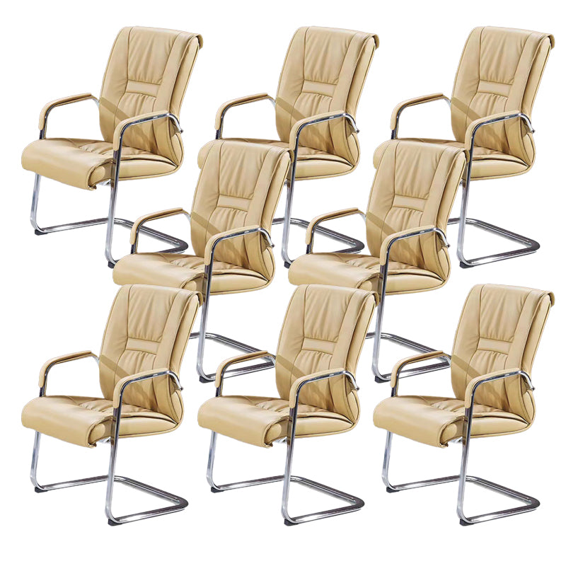 Silla de mesa de oficina de cuero acolchada con brazos tapizados