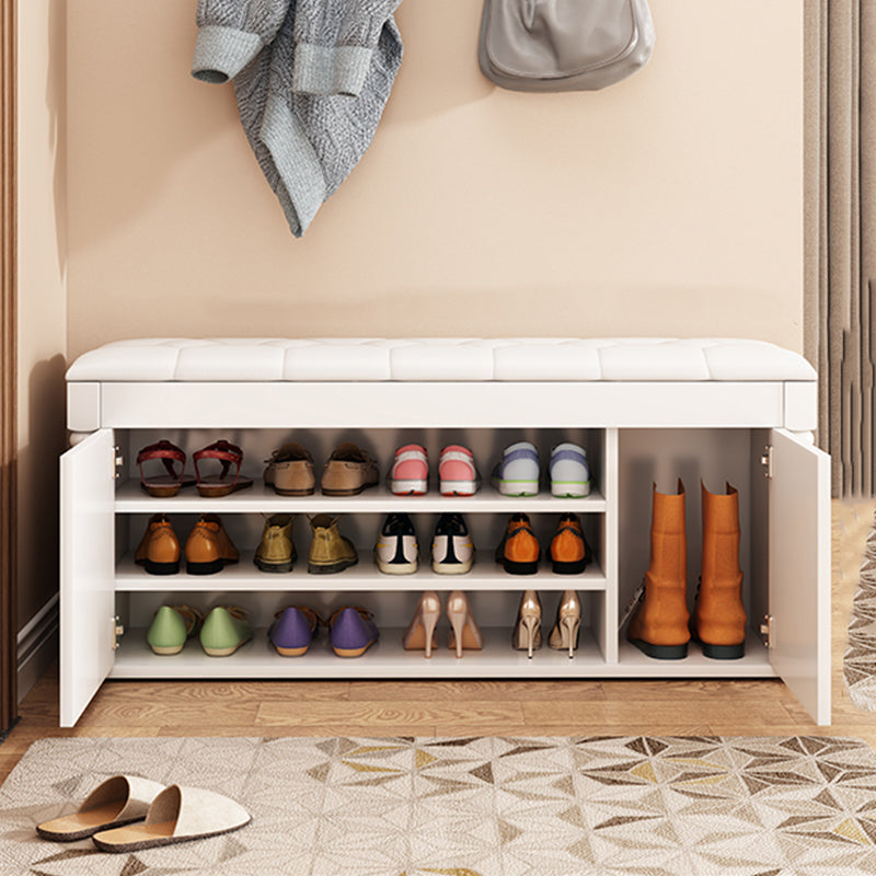 Rectangle 13.8" Wide Entryway Bench Cushioned Upholstered Bench in Manufactured Wood 39.4"L x 13.8"W x 20.9"H Gloss White Clearhalo 'Benches' 'Chairs & Seating' 'furn' 'furn_benches' 'Furniture' 'Living Room Furniture' 6058974