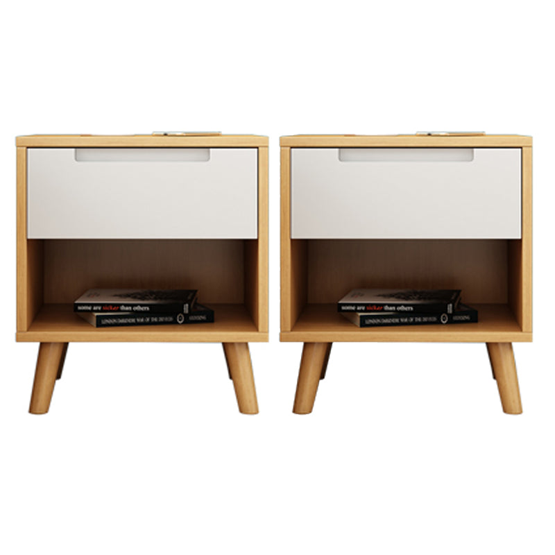 Wooden Bedside Cabinet Modern Minimalist Open Bedside Table with Legs Natural Wood White 2 Piece Set Clearhalo 'Bedroom Furniture' 'furn' 'furn_night_stand' 'Furniture' 'night_stand' 'Nightstands' 6059689
