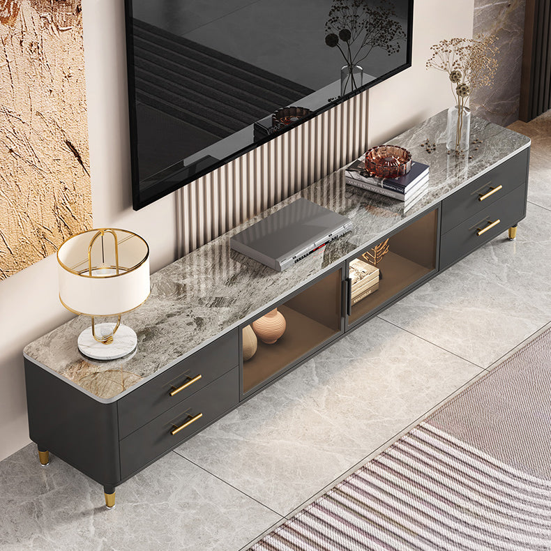 Stone Top Media Console Contemporary TV Media Stand with Metal Legs 79"L x 16"W x 18"H Grey Clearhalo 'furn' 'furn_tv_stands_entertainment_centers' 'Furniture' 'Living Room Furniture' 'TV Stands & Entertainment Centers' 'TV Stands & Media Storage Furniture' 'tv_stands_entertainment_centers' 6060279