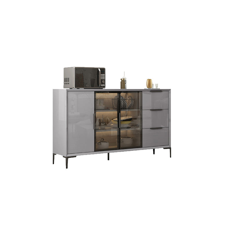 Gray Engineered Wood Sideboard Table Modern Buffet Server with Glass Doors 63"L x 16"W x 35"H Clearhalo 'buffet_sideboard' 'Buffets & Sideboards' 'furn' 'furn_buffet_sideboard' 'Furniture' 'Kitchen & Dining Furniture' 6065602
