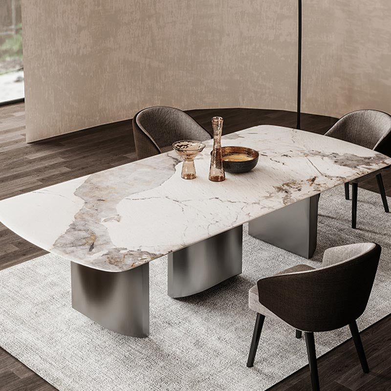 Rectangular Sintered Stone Dining Table Modern Gold Furniture with Tripod Base for Home