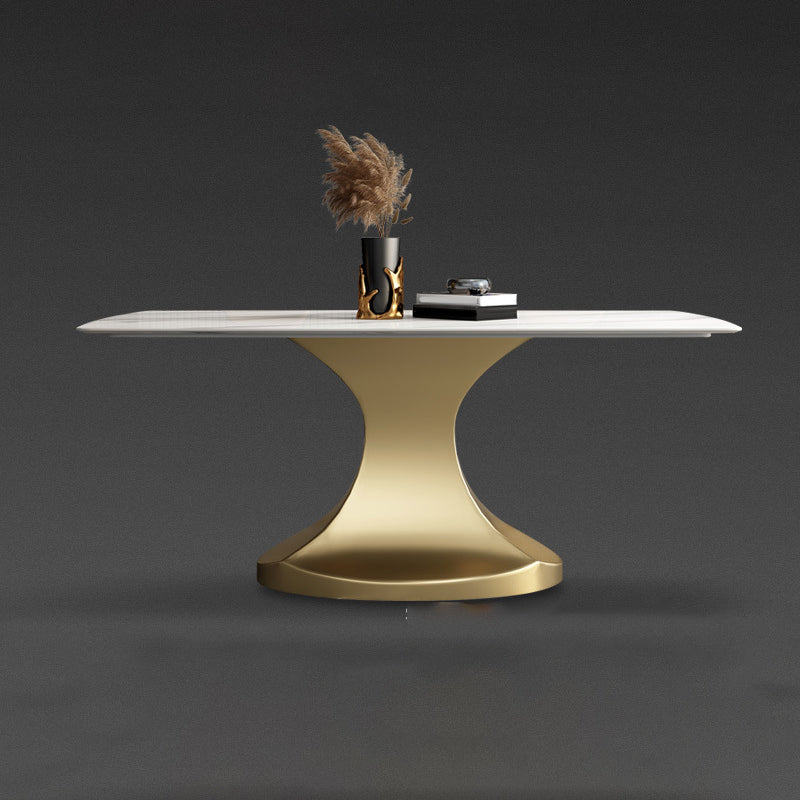 Traditional Luxury Table Metal Base Rectangle Pedestal Casual Dining Table for Home