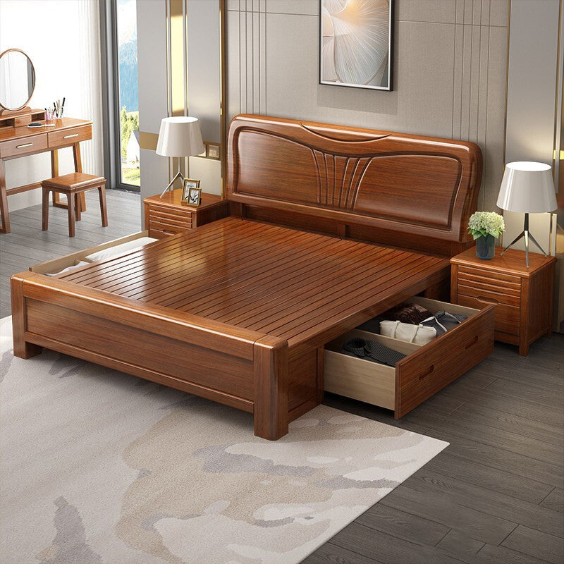 Crame de lit de style traditionnel lit standard en noyer avec tête de lit