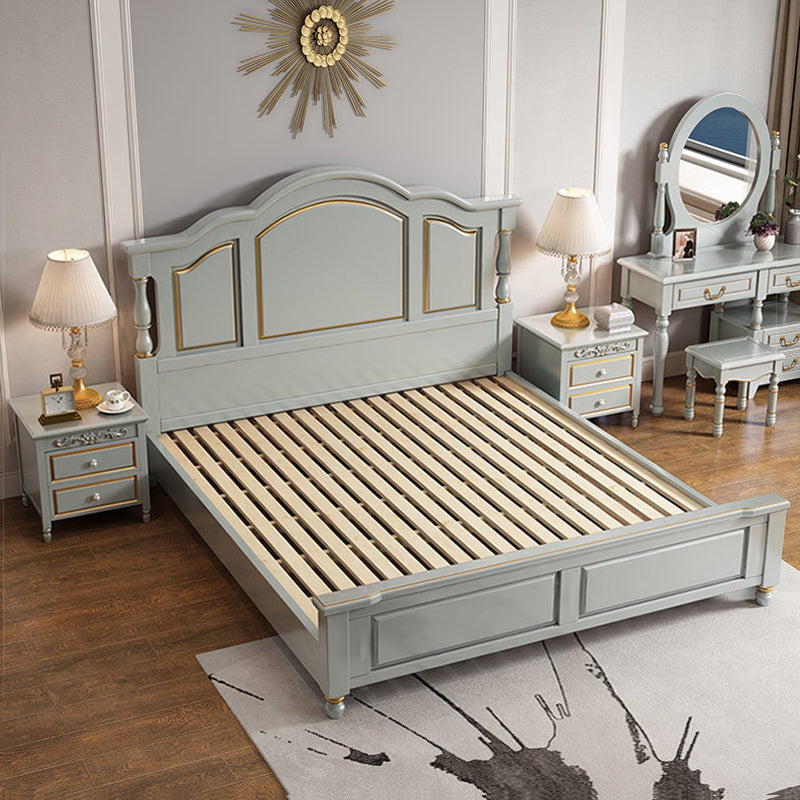 84.65 inch Wide Rustic Bed Frame Pine Wood Panel Bed with Headboard