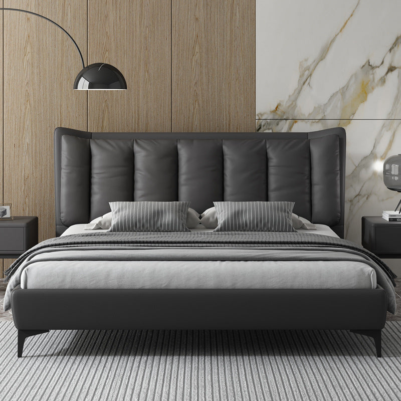 Mid-Century Modern Standard Bed with Legs and Wingback Headboard