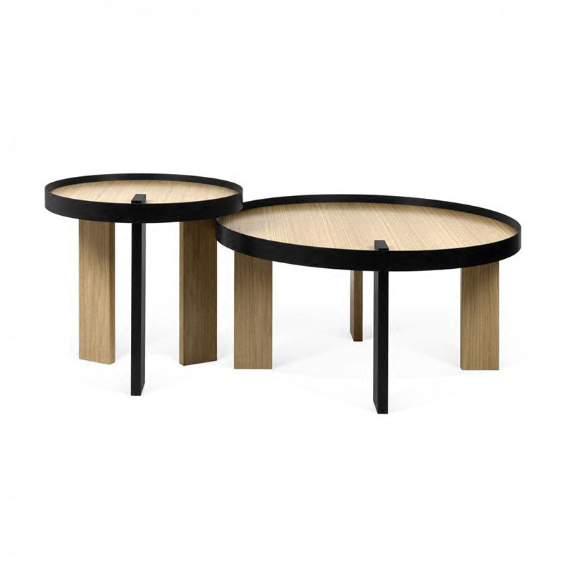 Scandinavian 2 Piece Round Bunching Tables with Wooden Legs and Top
