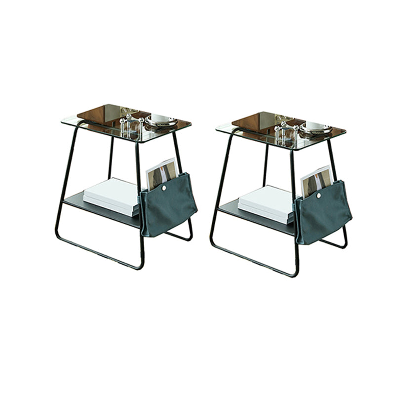Modern Glass Side End Table Trestle Double Tier Corner Table