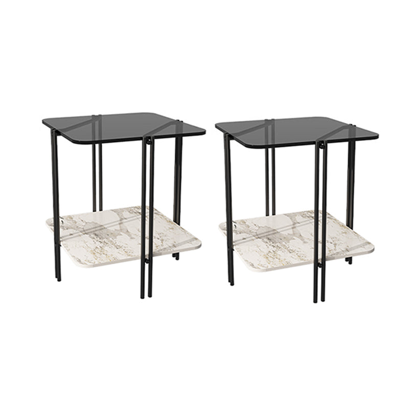 Modern Gray Glass Side End Table 4 Legs Double Tier Corner Table Pandora & Gold 2 Clearhalo 'Coffee & Accent Tables' 'End & Side Tables' 'end_side_tables' 'furn' 'furn_end_side_tables' 'Furniture' 'Living Room Furniture' 6068452