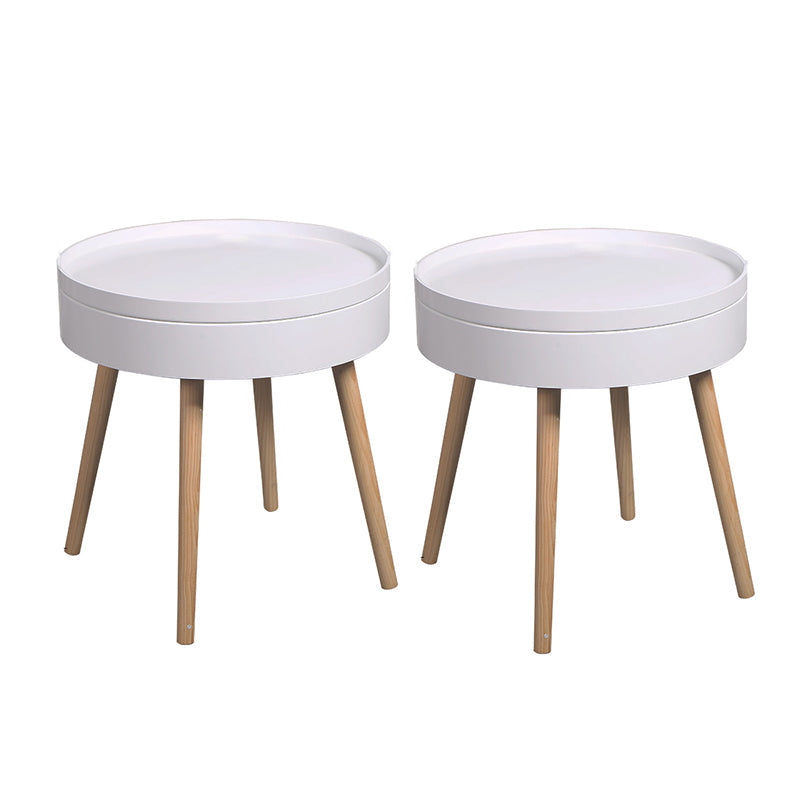 20.3" Tall Tray Top End Table 3 Legs Round Wood Accent Side Table with Storage