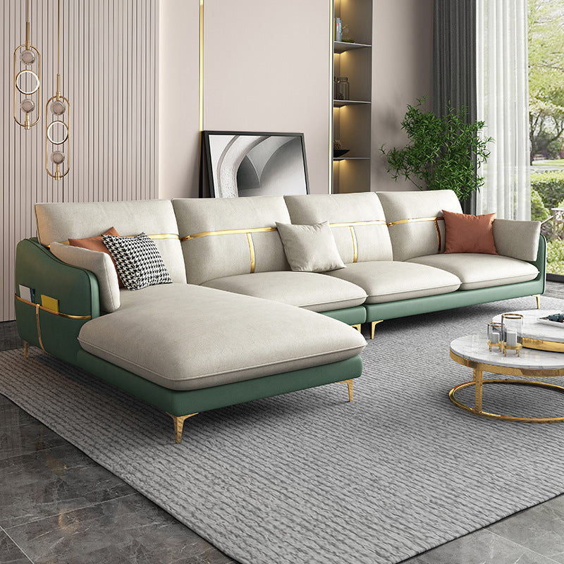 Funco di cuscino in pelle posteriore in sezione con braccio inclinata chaise sezionale