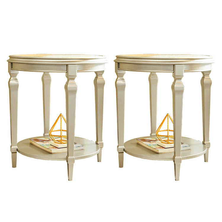 Modernistic Round Double Tier End Table Solid Wood 4 Legs End Table Gold 2 Clearhalo 'Coffee & Accent Tables' 'End & Side Tables' 'end_side_tables' 'furn' 'furn_end_side_tables' 'Furniture' 'Living Room Furniture' 6069015