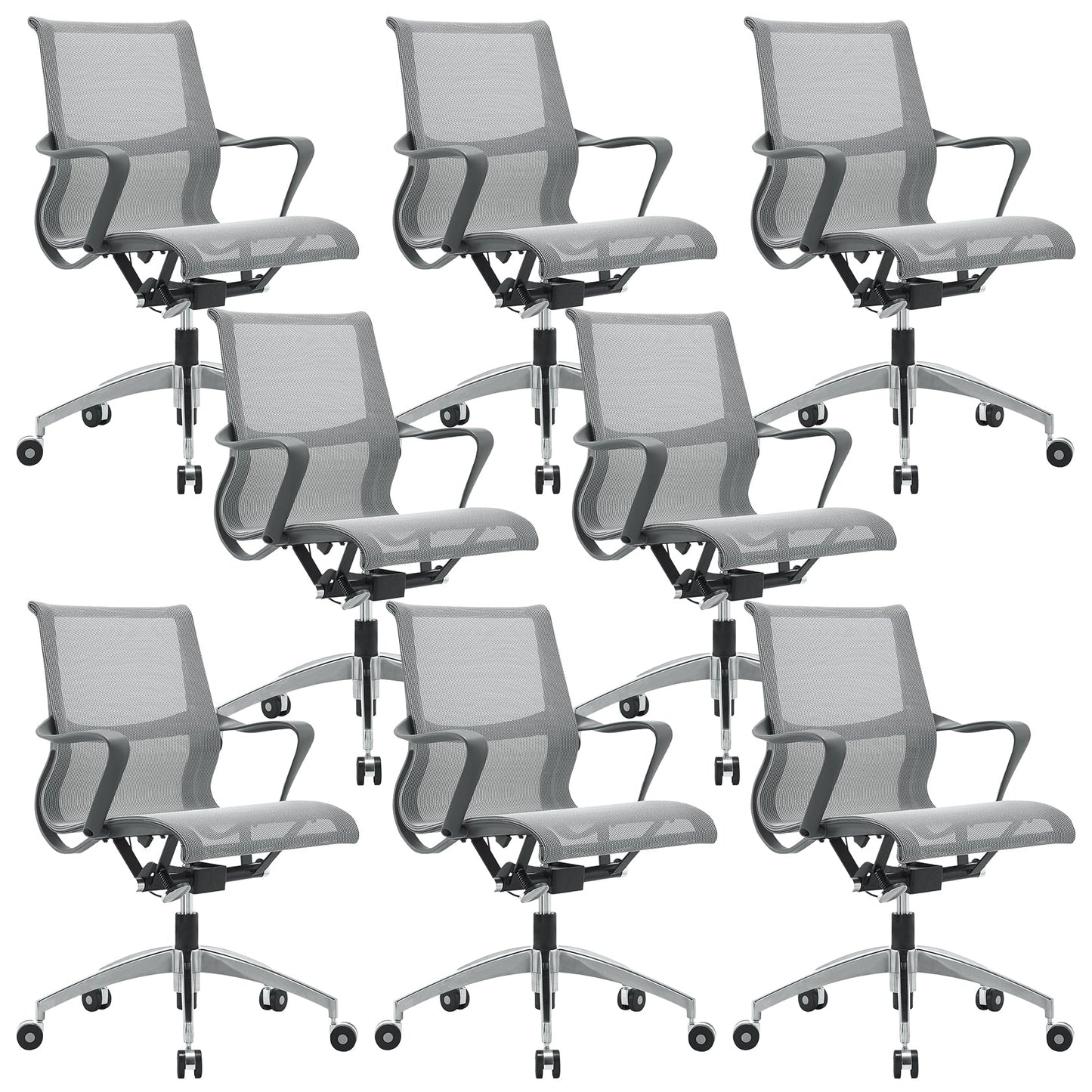 Modern Office Chair with Wheels Mid-Back Mesh Desk Chair Ergonomic Chair 8 Piece Set Clearhalo 'furn' 'furn_office_chair' 'Furniture' 'Office Chairs' 'Office Furniture' 'office_chair' 6069929