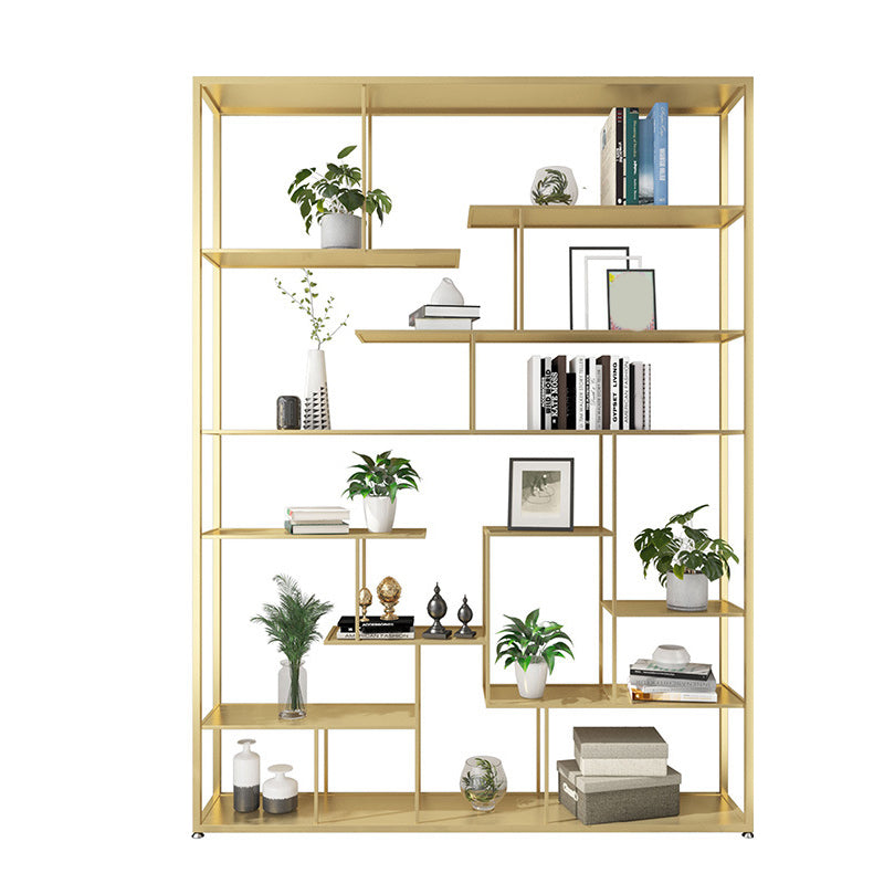 Geometric Metal Shelf Bookcase Glam Vertical Open Book Shelf 59.1"L x 9.8"W x 78.7"H Gold Clearhalo 'Bookcases' 'furn' 'furn_bookcases' 'Furniture' 'Office Furniture' 6070388
