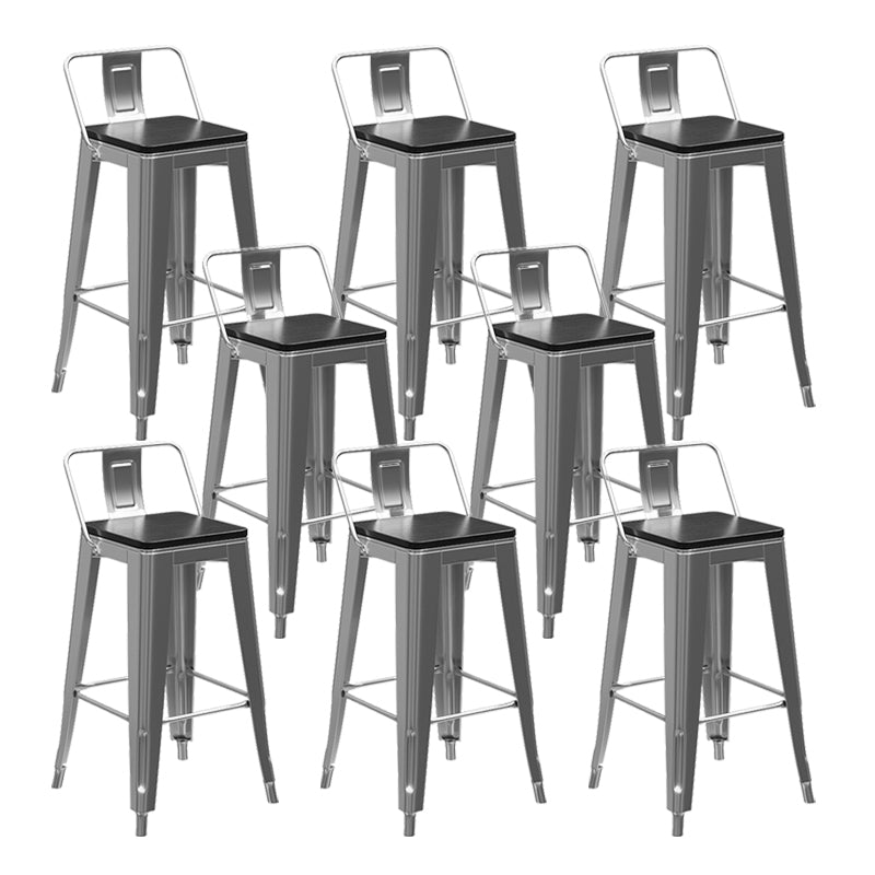 Footrest Backrest Counter-height Stool Industrial Wood and Metal Counter Chair in Silver