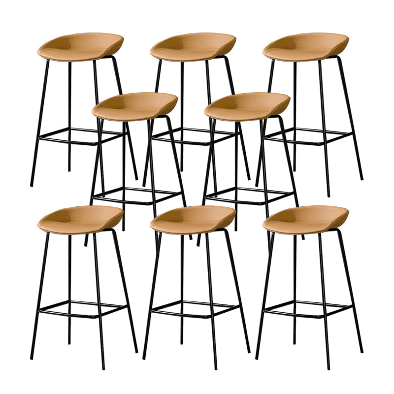 Modern Leather Counter Bar Stool Black Base Footrest Low Back Counter Stool