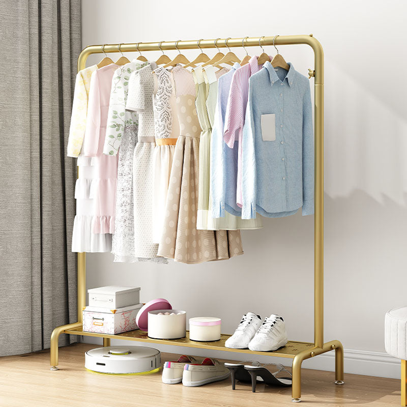 Modern Metal Coat Rack Hanging Rail and Lower Shelf Entryway Kit Gold Clearhalo 'Entry & Mudroom Furniture' 'furn' 'furn_hall_tree_coat_racks' 'Furniture' 'Hall Trees & Coat Racks' 'hall_tree_coat_racks' 6083355
