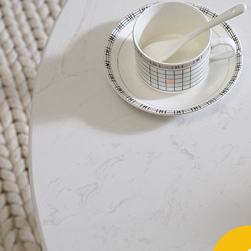 Glam Style White Round Coffee Table with Marble Top and Iron Frame Base